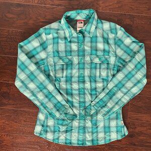 The North Face Plaid Button-Up Shirt - Teal Green, Size XS